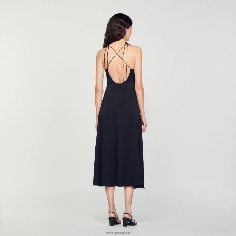 jp Sandro Paris 女性 細いストラップが付いたロングドレス 黒 20D4B165 衣服
