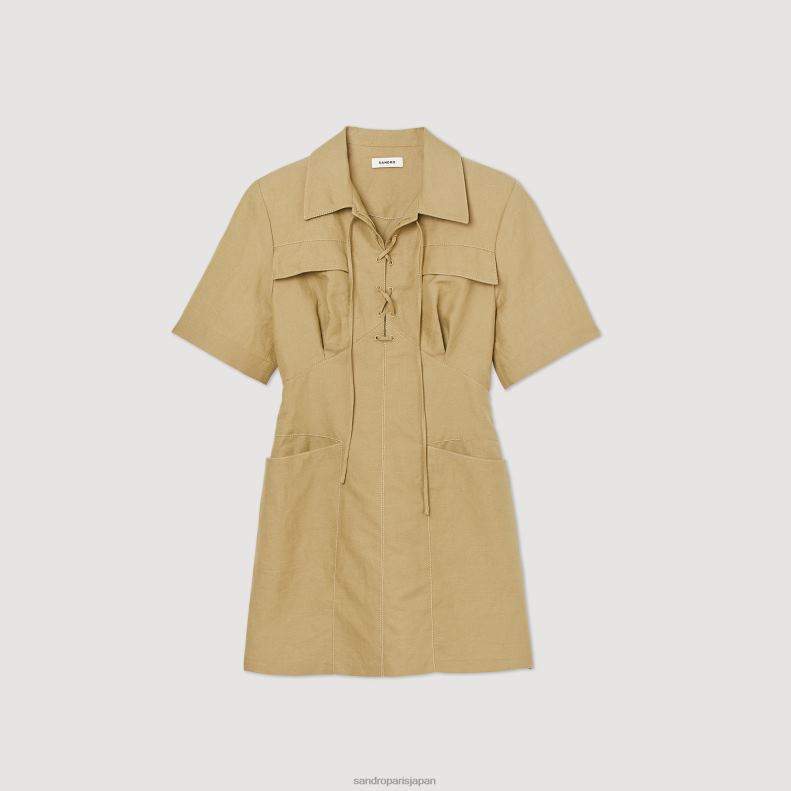 jp Sandro Paris 女性 ショートレースアップドレス オリーブグリーン 20D4B166 衣服