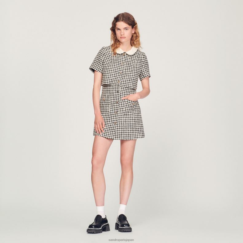 jp Sandro Paris 女性 ツイードだまし絵ドレス 白黒 20D4B170 衣服