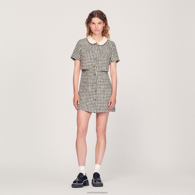 jp Sandro Paris 女性 ツイードだまし絵ドレス 白黒 20D4B170 衣服