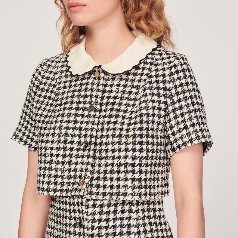 jp Sandro Paris 女性 ツイードだまし絵ドレス 白黒 20D4B170 衣服