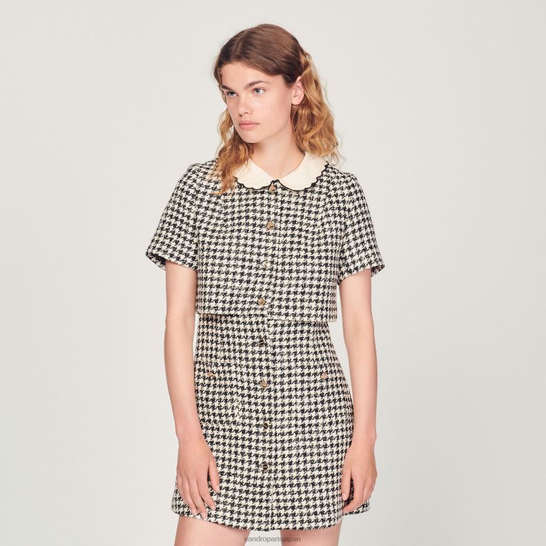 jp Sandro Paris 女性 ツイードだまし絵ドレス 白黒 20D4B170 衣服