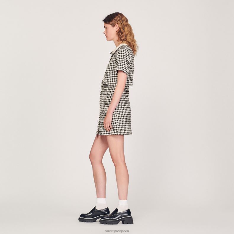 jp Sandro Paris 女性 ツイードだまし絵ドレス 白黒 20D4B170 衣服