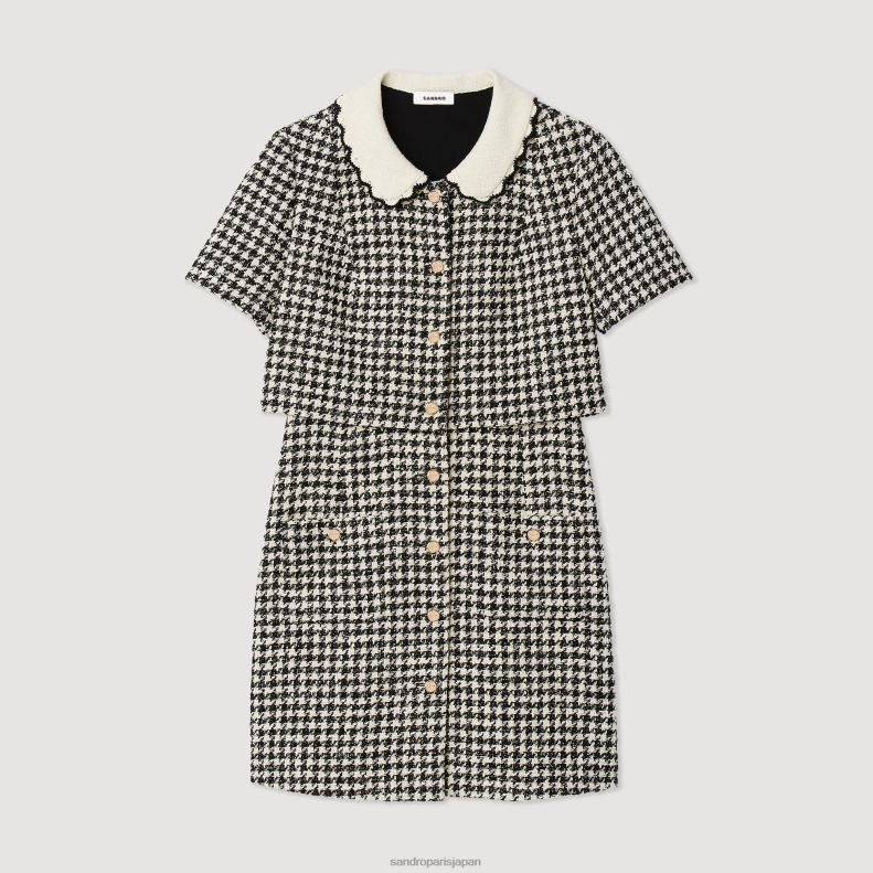 jp Sandro Paris 女性 ツイードだまし絵ドレス 白黒 20D4B170 衣服