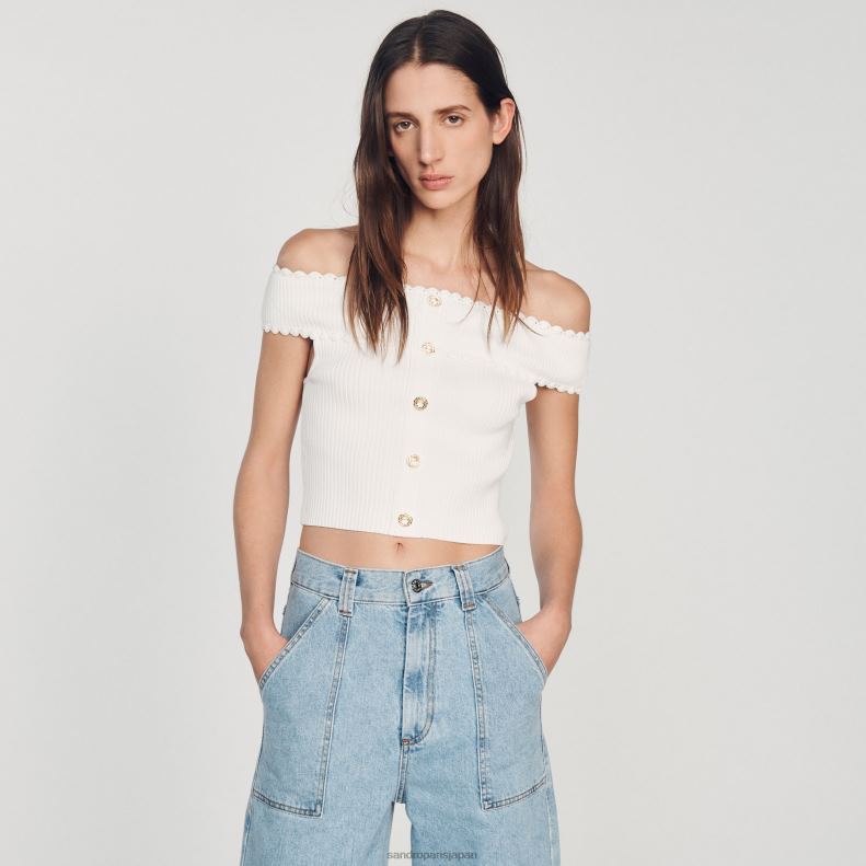 jp Sandro Paris 女性 クロップドニットトップ 白 20D4B179 衣服