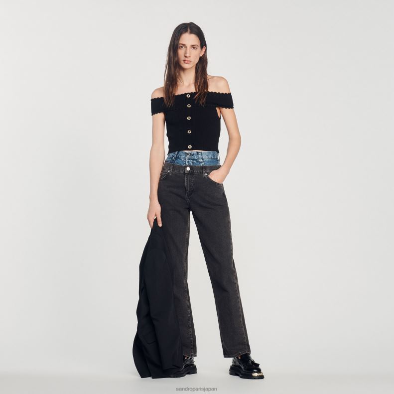 jp Sandro Paris 女性 クロップドニットトップ 黒 20D4B180 衣服