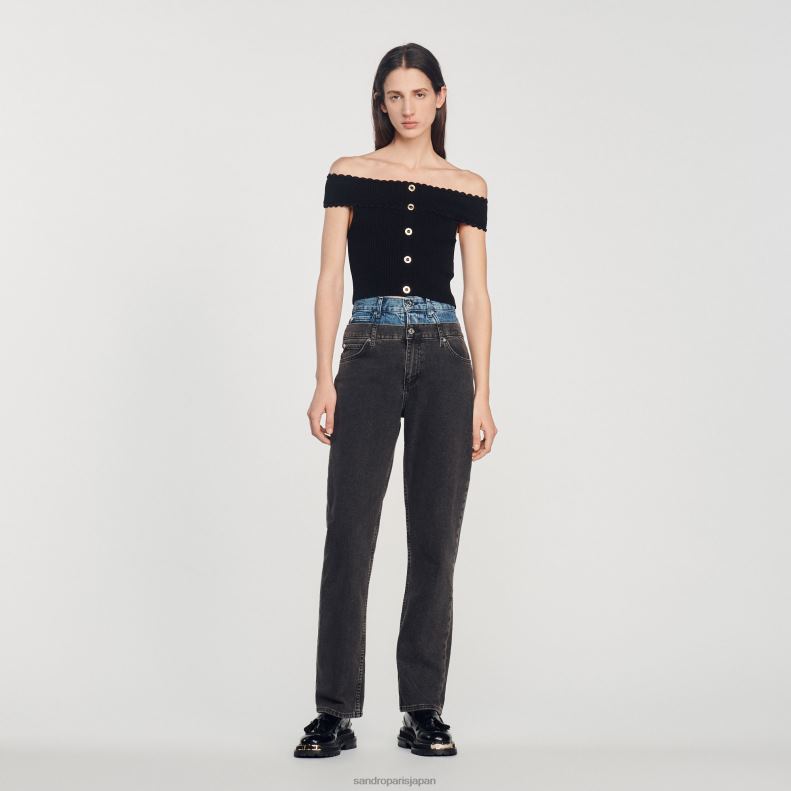 jp Sandro Paris 女性 クロップドニットトップ 黒 20D4B180 衣服