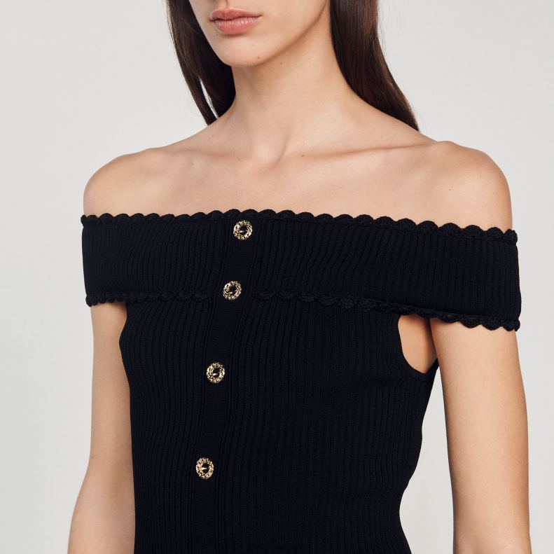 jp Sandro Paris 女性 クロップドニットトップ 黒 20D4B180 衣服