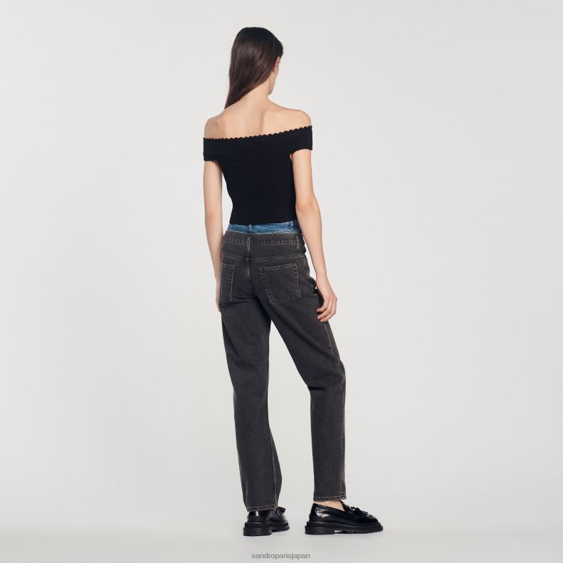jp Sandro Paris 女性 クロップドニットトップ 黒 20D4B180 衣服