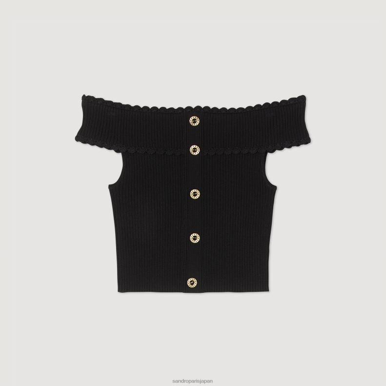 jp Sandro Paris 女性 クロップドニットトップ 黒 20D4B180 衣服
