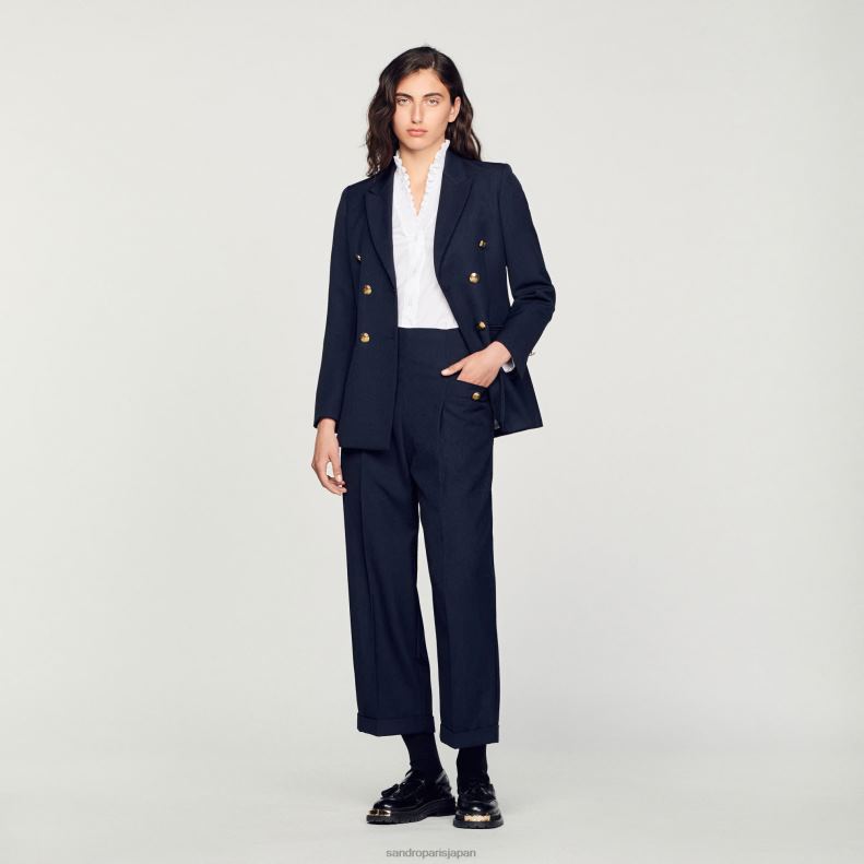 jp Sandro Paris 女性 ワイドレッグパンツ ネイビーブルー 20D4B192 衣服