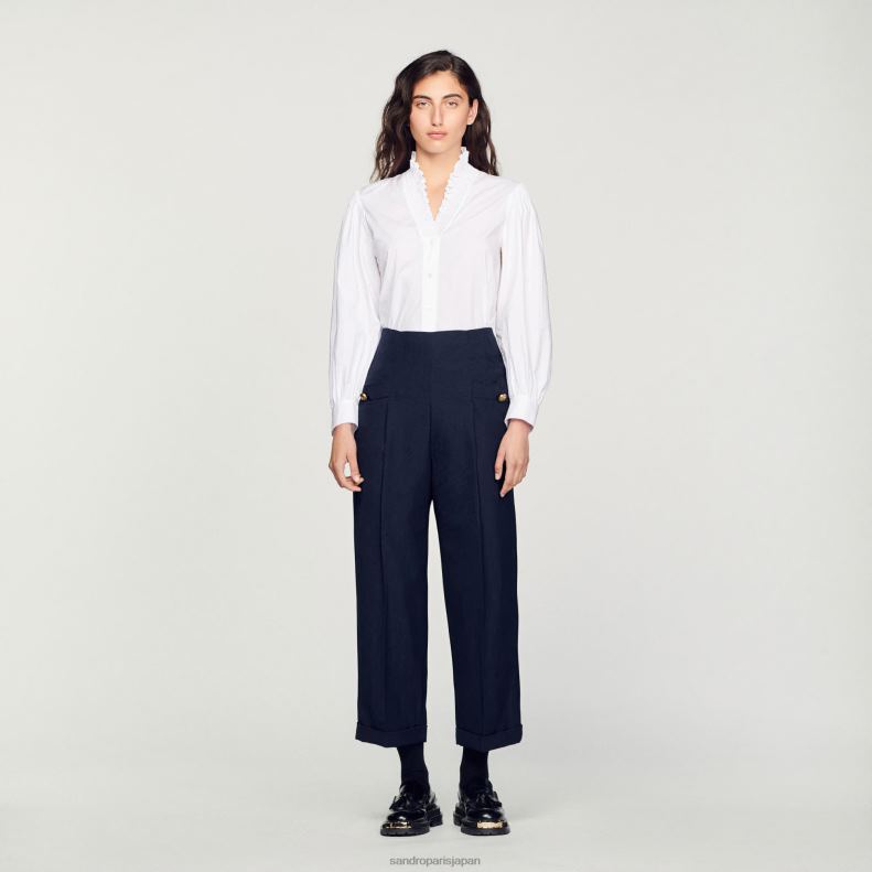jp Sandro Paris 女性 ワイドレッグパンツ ネイビーブルー 20D4B192 衣服