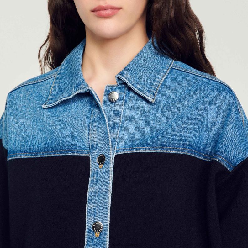 jp Sandro Paris 女性 デュアルマテリアルジャケットスタイルカーディコート 深いネイビー 20D4B193 衣服