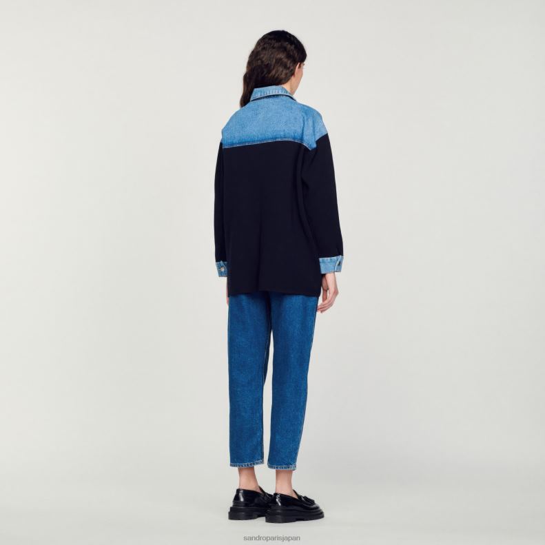 jp Sandro Paris 女性 デュアルマテリアルジャケットスタイルカーディコート 深いネイビー 20D4B193 衣服