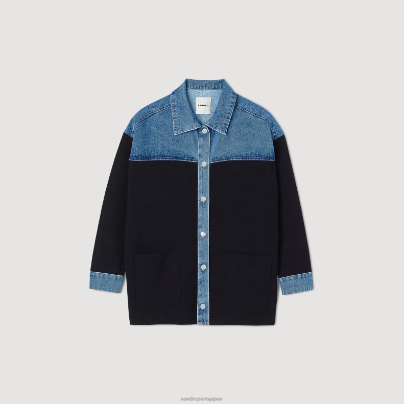 jp Sandro Paris 女性 デュアルマテリアルジャケットスタイルカーディコート 深いネイビー 20D4B193 衣服