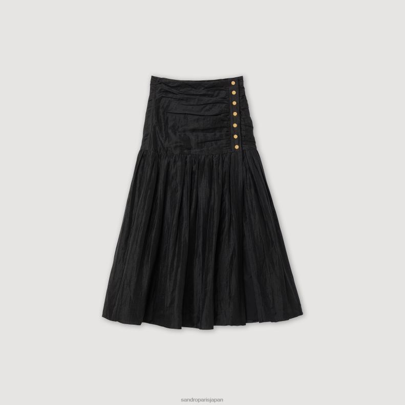 jp Sandro Paris 女性 ギャザーロングスカート 黒 20D4B197 衣服