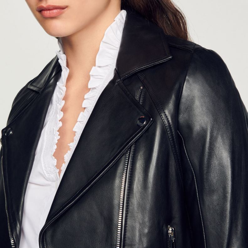jp Sandro Paris 女性 レザージャケット 黒 20D4B198 衣服