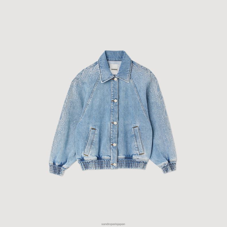 jp Sandro Paris 女性 ラインストーンデニムジャケット ブルージーンズ 20D4B203 衣服