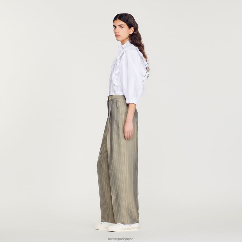 jp Sandro Paris 女性 テーラードパンツ オリーブグリーン 20D4B204 衣服