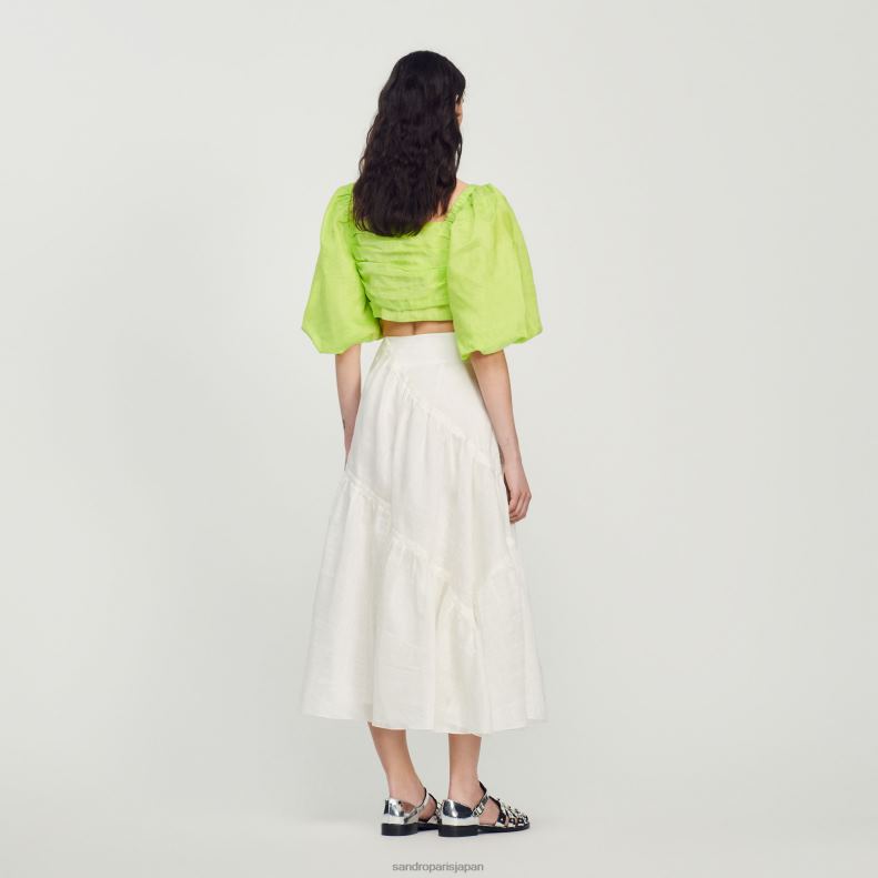jp Sandro Paris 女性 長いフリルスカート 白 20D4B205 衣服