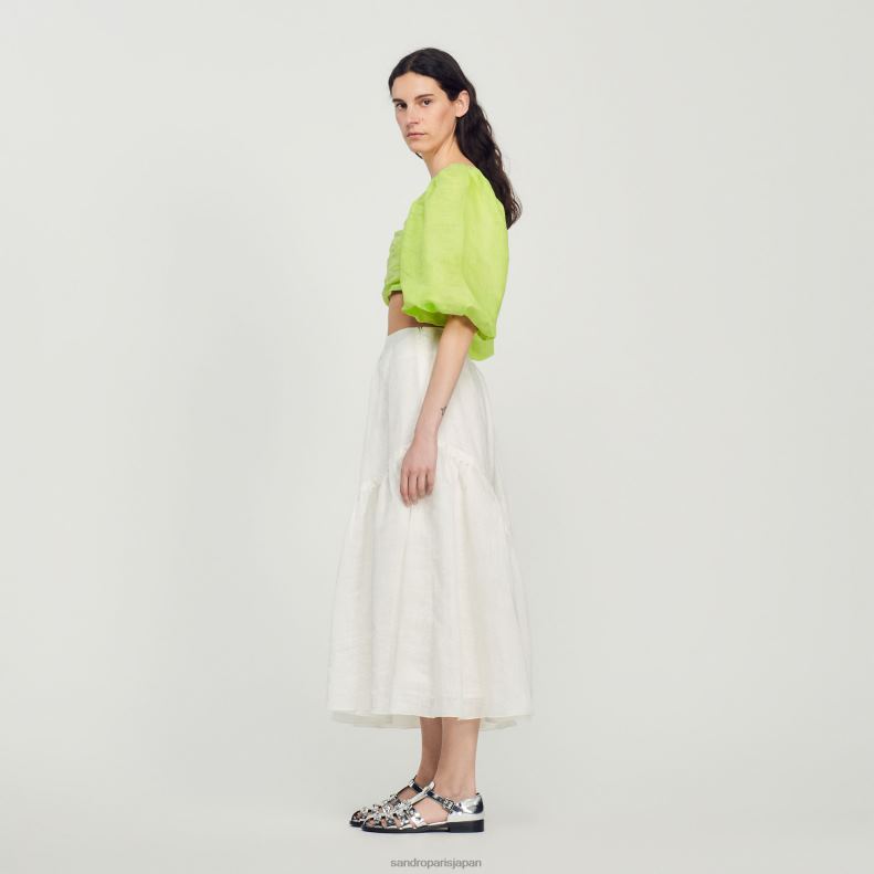 jp Sandro Paris 女性 長いフリルスカート 白 20D4B205 衣服