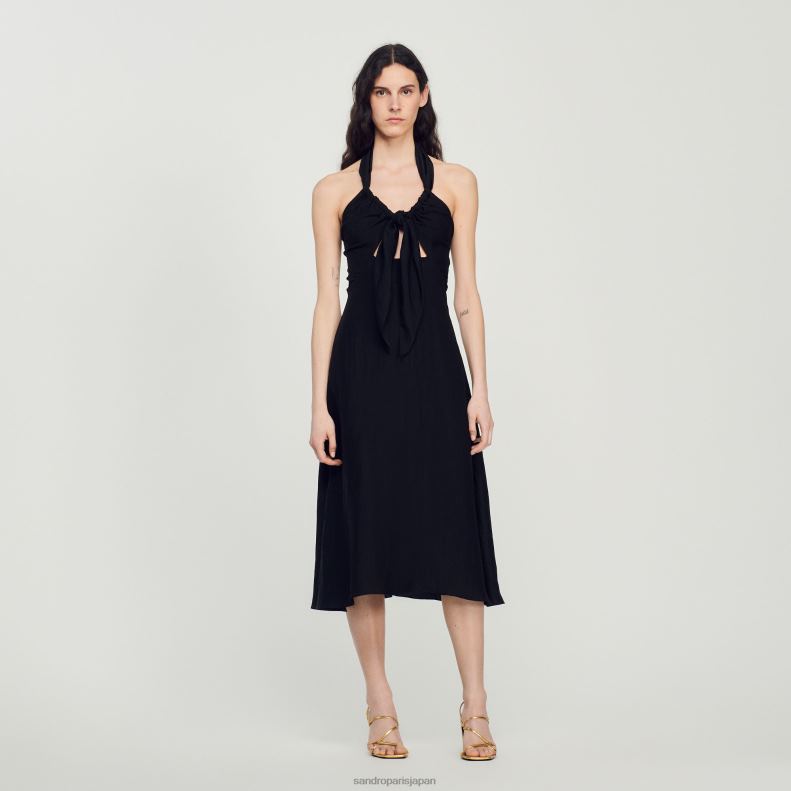 jp Sandro Paris 女性 背中の開いた結びドレス 黒 20D4B206 衣服