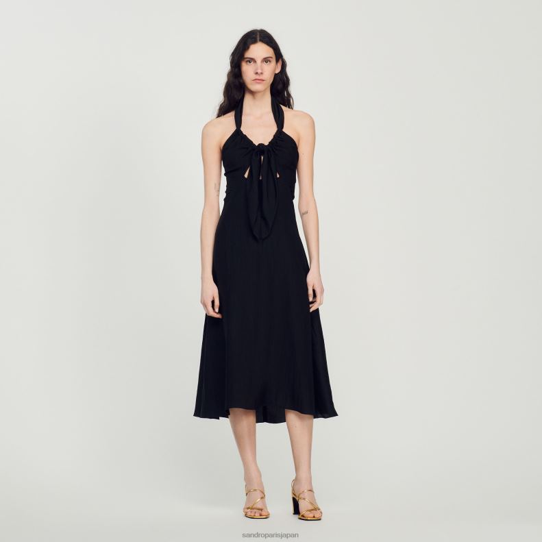 jp Sandro Paris 女性 背中の開いた結びドレス 黒 20D4B206 衣服