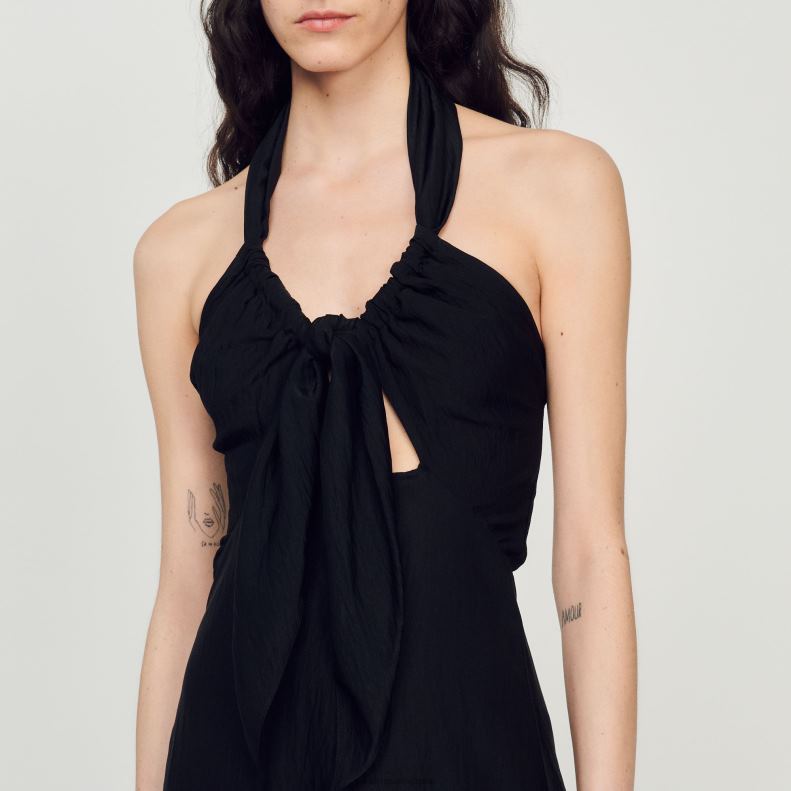 jp Sandro Paris 女性 背中の開いた結びドレス 黒 20D4B206 衣服