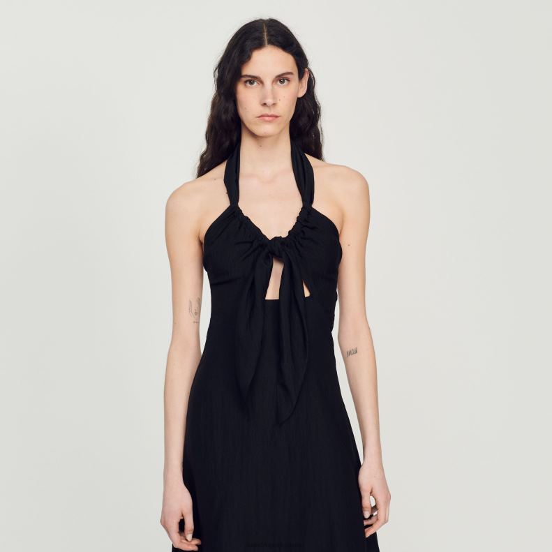 jp Sandro Paris 女性 背中の開いた結びドレス 黒 20D4B206 衣服