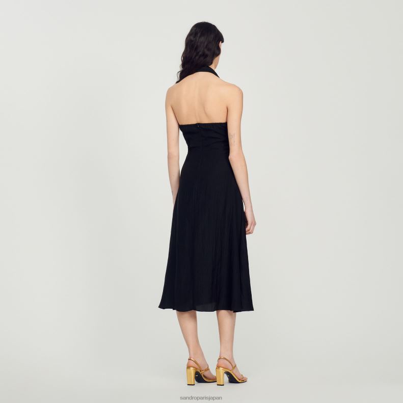 jp Sandro Paris 女性 背中の開いた結びドレス 黒 20D4B206 衣服