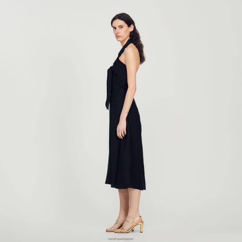 jp Sandro Paris 女性 背中の開いた結びドレス 黒 20D4B206 衣服