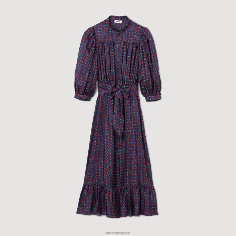 jp Sandro Paris 女性 プリントミディドレス 青/赤 20D4B20 衣服