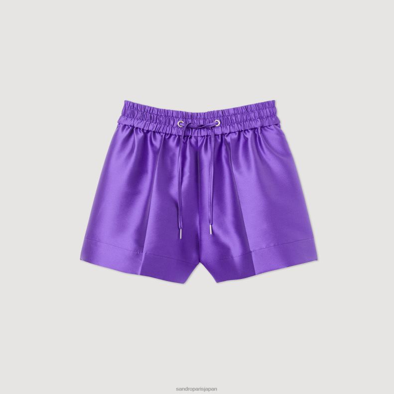 jp Sandro Paris 女性 サテン ワイドレッグショーツ 紫 20D4B210 衣服