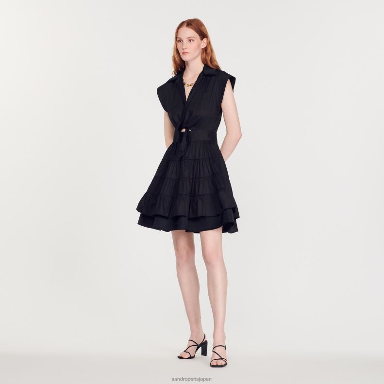 jp Sandro Paris 女性 フリルショートドレス 黒 20D4B212 衣服