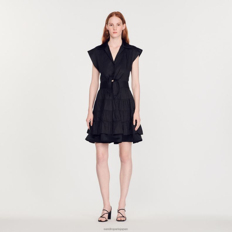 jp Sandro Paris 女性 フリルショートドレス 黒 20D4B212 衣服