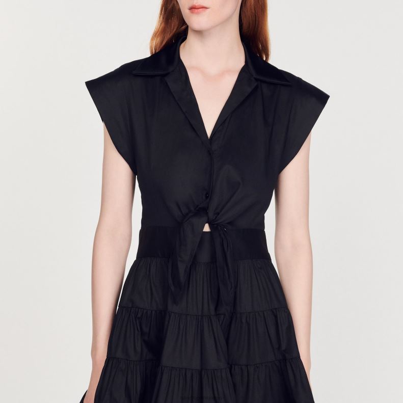 jp Sandro Paris 女性 フリルショートドレス 黒 20D4B212 衣服