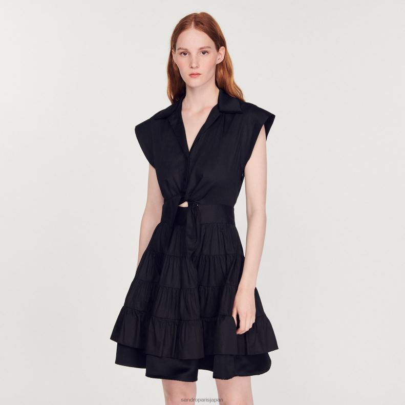 jp Sandro Paris 女性 フリルショートドレス 黒 20D4B212 衣服