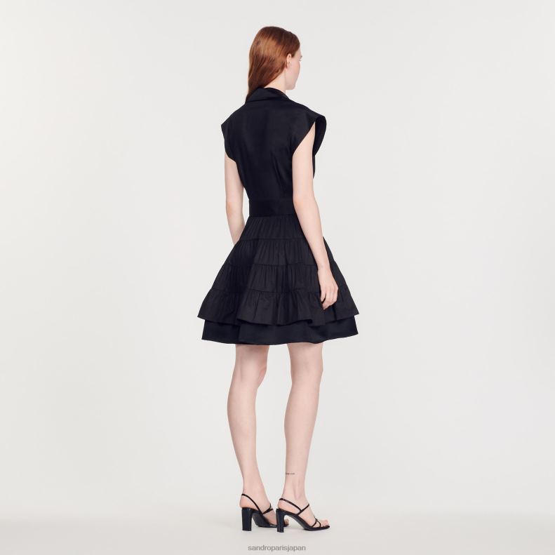 jp Sandro Paris 女性 フリルショートドレス 黒 20D4B212 衣服
