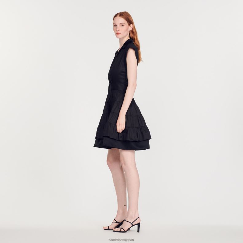 jp Sandro Paris 女性 フリルショートドレス 黒 20D4B212 衣服