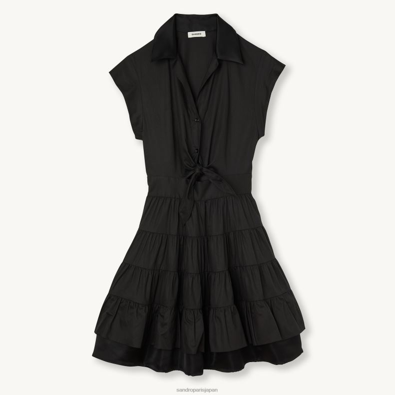 jp Sandro Paris 女性 フリルショートドレス 黒 20D4B212 衣服