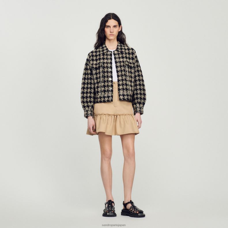 jp Sandro Paris 女性 千鳥格子ジャケット 黒 20D4B219 衣服
