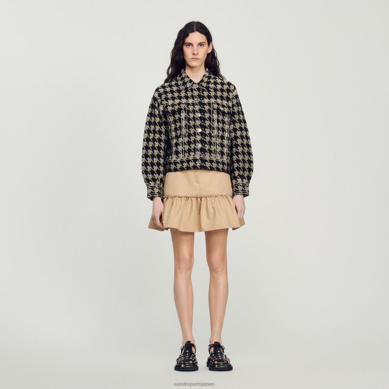 jp Sandro Paris 女性 千鳥格子ジャケット 黒 20D4B219 衣服