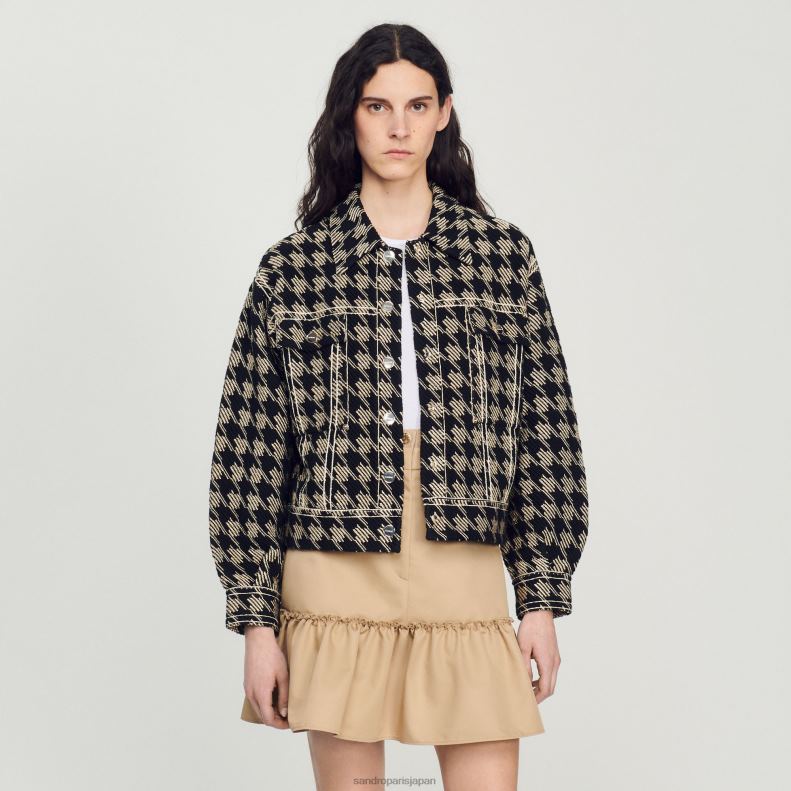 jp Sandro Paris 女性 千鳥格子ジャケット 黒 20D4B219 衣服