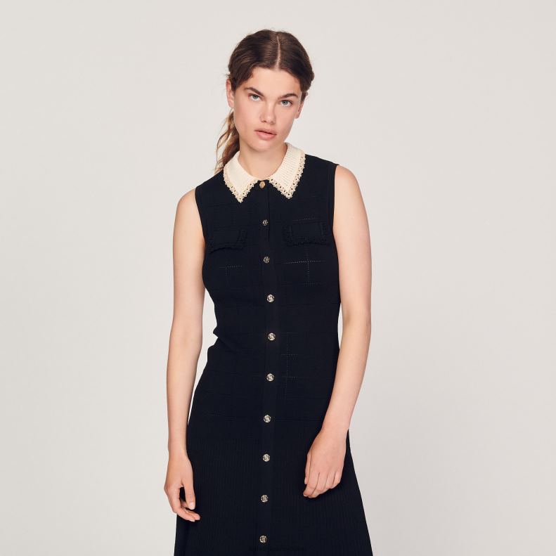 jp Sandro Paris 女性 ロングノースリーブドレス 黒 20D4B229 衣服