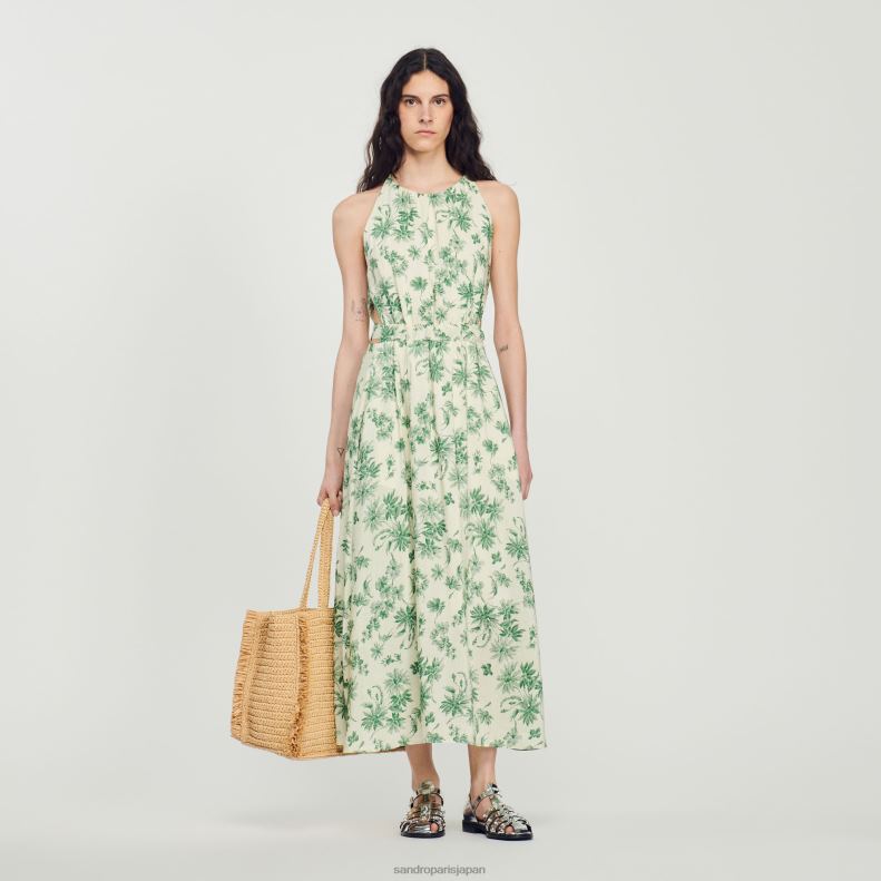 jp Sandro Paris 女性 花柄のロングドレス エクリュ - グリーン 20D4B239 衣服
