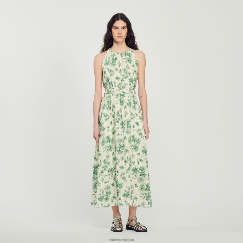 jp Sandro Paris 女性 花柄のロングドレス エクリュ - グリーン 20D4B239 衣服