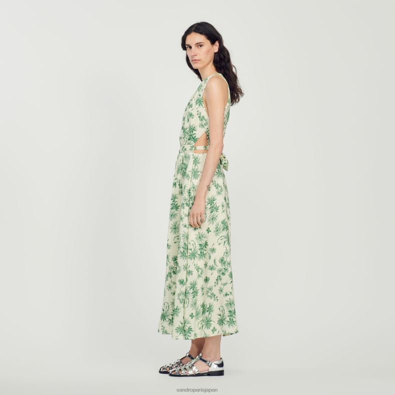 jp Sandro Paris 女性 花柄のロングドレス エクリュ - グリーン 20D4B239 衣服