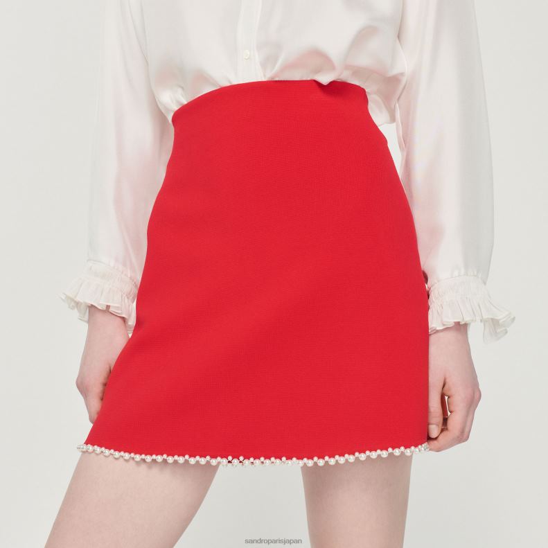 jp Sandro Paris 女性 ショートビーズスカート 赤 20D4B244 衣服