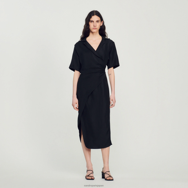jp Sandro Paris 女性 ドレープ非対称ドレス 黒 20D4B245 衣服