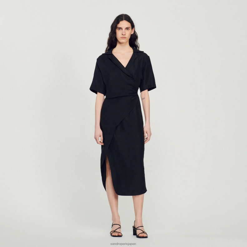 jp Sandro Paris 女性 ドレープ非対称ドレス 黒 20D4B245 衣服